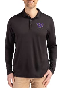 Cutter and Buck Washington Huskies Mens Black Coastline Long Sleeve Polo Shirt