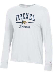 Champion Drexel Dragons Womens White Mascot Core LS Tee