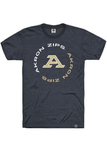 Rally Akron Zips Navy Blue Triblend Circle Short Sleeve T Shirt