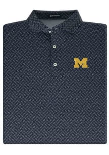 Turtleson Michigan Wolverines Mens Navy Blue Blitz Football Short Sleeve Fashion Polo