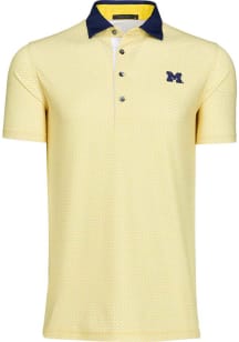 Greyson Michigan Wolverines Mens Yellow Helmet Repeat Short Sleeve Fashion Polo