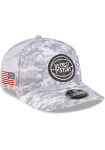 New Era Detroit Pistons Digi Camo LP Stretch 9FIFTY Trucker Adjustable Hat - White