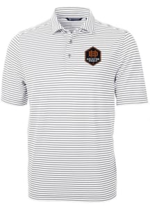 Cutter and Buck Houston Dynamo Mens Grey Virtue Eco Pique Stripe Short Sleeve Polo