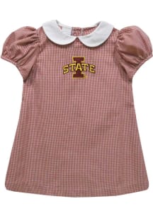 Vive La Fete Iowa State Cyclones Toddler Girls Cardinal Gingham Collar Short Sleeve Dress