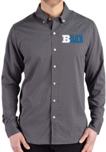 Cutter and Buck Big Ten Mens Black Gingham LS Woven Long Sleeve Dress Shirt