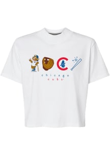 Chicago Cubs Womens White Boxy Short Sleeve T-Shirt