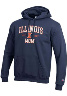Champion Illinois Fighting Illini Mens Navy Blue EST Date Mom Powerblend Long Sleeve Hoodie