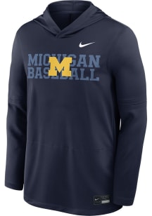 Nike Michigan Wolverines Mens Navy Blue DriFit Light Weight Baseball Long Sleeve Lightweight Hoodi..