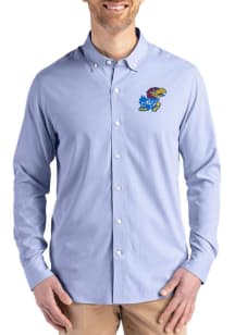 Cutter and Buck Kansas Jayhawks Mens Blue Confidence Pinstripe Long Sleeve Dress Shirt