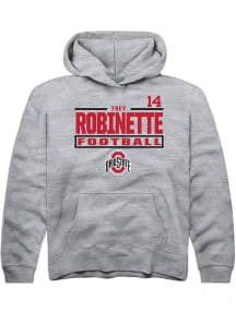 Trey Robinette Rally Ohio State Buckeyes Youth NIL Stacked Box Long Sleeve Player Hoodie Grey