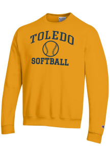 Champion Toledo Rockets Mens Gold Softball Icon Powerblend Long Sleeve Crew Sweatshirt