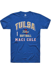 Maci Cole Tulsa Golden Hurricane Blue NIL Arch Logo Short Sleeve Player T Shirt
