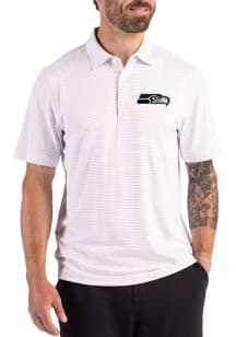 Cutter and Buck Seattle Seahawks Mens White Mono Forge Eco Fine Line Short Sleeve Polo