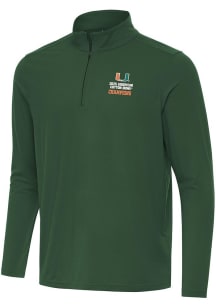 Antigua Miami Hurricanes Mens Green 2025 Cotton Bowl Champions Intent Long Sleeve Qtr Zip Pullover