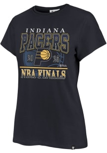 47 Indiana Pacers Womens Navy Blue 2025 NBA Finals Participant Frankie Short Sleeve T-Shirt
