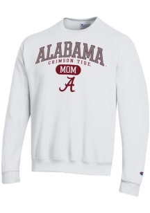 Champion Alabama Crimson Tide Mens White Pill Box Mom Powerblend Long Sleeve Crew Sweatshirt