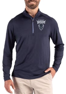 Cutter and Buck Howard Bison Mens Navy Blue Coastline Long Sleeve Qtr Zip Pullover