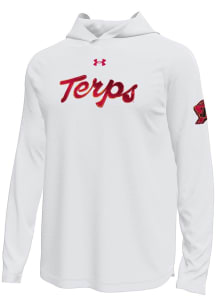 Under Armour Maryland Terrapins Mens White Iridescent Terps Script Tech Stretch Mens Basketball Ho..