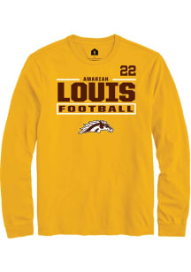 Amarian Louis Western Michigan Broncos Gold Football NIL Stacked Box Long Sleeve Player T Shirt