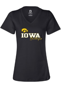 Summit Sportswear Iowa Hawkeyes Womens Black Rhinestone Short Sleeve T-Shirt