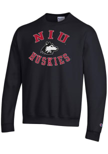 Champion Northern Illinois Huskies Mens Black Name and Mascot Powerblend Long Sleeve Crew Sweatshi..
