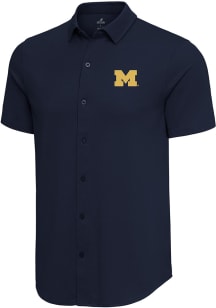 Antigua Michigan Wolverines Mens Navy Blue Nobel Short Sleeve Dress Shirt