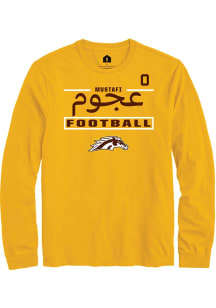 Mustafi Al-Gawari Western Michigan Broncos Gold Football NIL Stacked Box Long Sleeve Player T Shir..