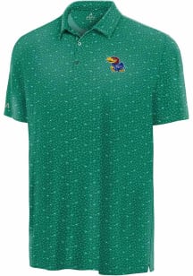 Antigua Kansas Jayhawks Mens Green Luckey Run Short Sleeve Polo