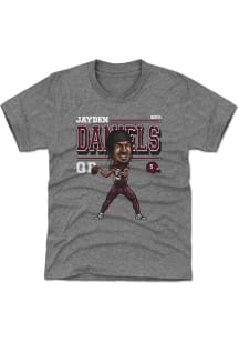 Jayden Daniels Washington Commanders Youth Grey Washington Cartoon Player Tee