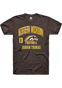Jordon Thomas  Western Michigan Broncos Brown Rally Football NIL Arch Logo Short Sleeve T Shirt