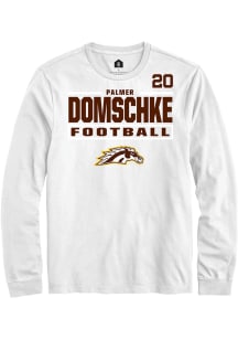Palmer Domschke Western Michigan Broncos White Football NIL Stacked Box Long Sleeve Player T Shirt