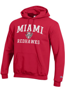 Champion Miami RedHawks Mens Red MAC Arch Powerblend Long Sleeve Hoodie