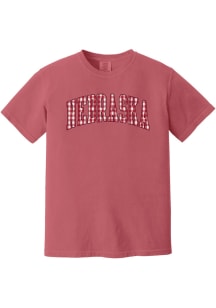 Summit Sportswear Nebraska Womens Red Gingham Puff Wordarch Short Sleeve T-Shirt