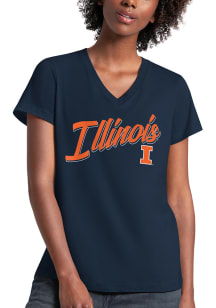 Illinois Fighting Illini Womens Navy Blue Field Short Sleeve T-Shirt