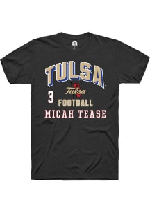 Micah Tease Tulsa Golden Hurricane Black Football NIL Arch Logo Short Sleeve Player T Shirt