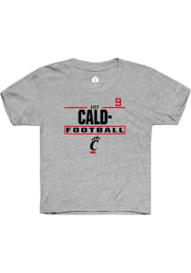Jeff Caldwell Cincinnati Bearcats Youth Grey NIL Stacked Box Player Tee