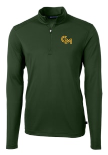 Cutter and Buck George Mason University Mens Green Virtue Eco Pique QZ Long Sleeve Qtr Zip Pullove..