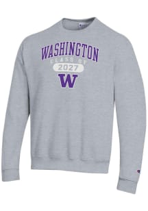 Champion Washington Huskies Mens Grey Class of 2027 Powerblend Long Sleeve Crew Sweatshirt