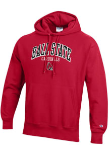 Champion Ball State Cardinals Mens Cardinal Arch Mascot Logo Reverse Weave Long Sleeve Hoodie