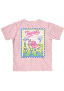 Blue 84 Kansas Girls Pink Postage Stamp Short Sleeve Tee
