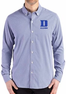 Cutter and Buck Duke Blue Devils Mens Blue Alumni Gingham LS Woven Long Sleeve Dress Shirt