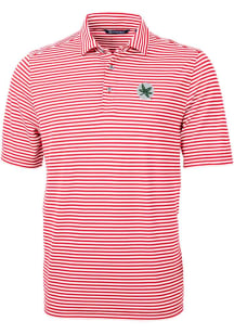 Cutter and Buck Ohio State Buckeyes Mens Red Virtue Stripe Pique Short Sleeve Polo
