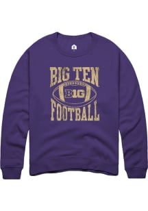 Rally Big Ten Mens Purple Football Arch Design Long Sleeve Crew Sweatshirt