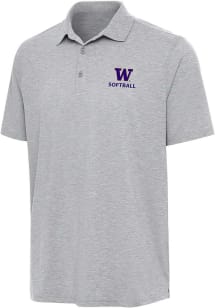 Antigua Washington Huskies Mens Grey Heather Softball Par 3 Short Sleeve Polo