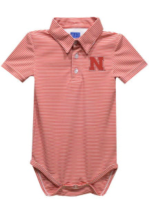 Vive La Fete Nebraska Cornhuskers Baby Red Pencil Stripe Short Sleeve One Piece Polo
