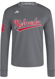 Adidas Nebraska Cornhuskers Dark Grey Dugout Long Sleeve T-Shirt
