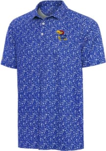 Antigua Kansas Jayhawks Mens Royal Blue University Football Short Sleeve Polo