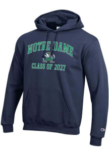 Champion Notre Dame Fighting Irish Mens Navy Blue Font Class of 2027 Powerblend Long Sleeve Hoodie