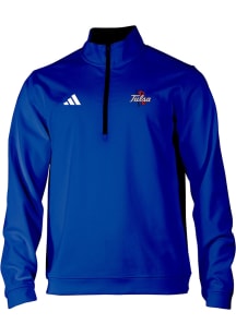 Adidas Tulsa Golden Hurricane Mens Blue Heat Seal Elevated Long Sleeve Qtr Zip Pullover