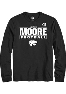 Ashton Moore K-State Wildcats Black Football NIL Stacked Box Long Sleeve Player T Shirt